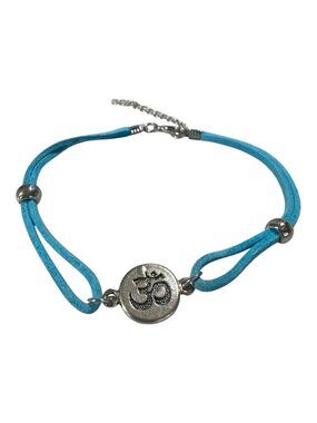 Turquoise OM Pendant Bracelet With Adjustable Chain For Women Featuring Faux Sue